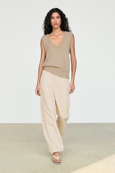 Zara Cotton-blend ribbed knit vest - Sand - Image 0