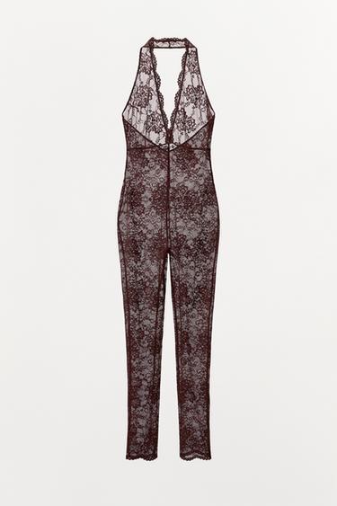 COMBINAISON HALTER EN DENTELLE - Marron foncé de Zara - Image 5