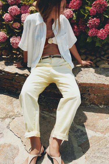 CHINO TROUSERS WITH BRAIDED BELT - Yellow by Zara - Image 3