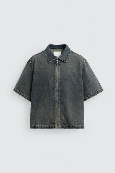 デニムジッパーシャツブルー/グリーンZaraのデニムジッパーシャツ - ブルー/グリーン 