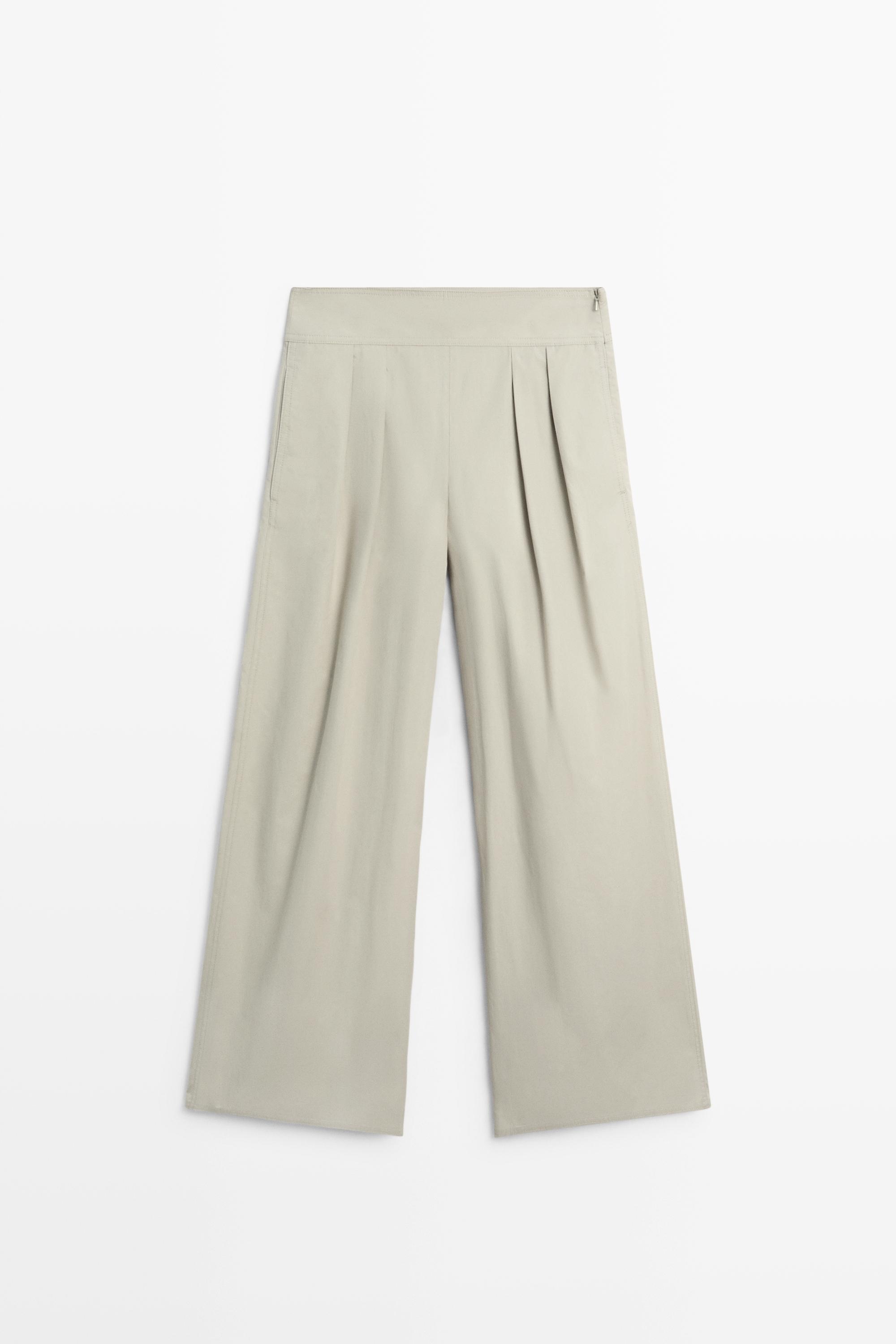 Wide-leg pants with pleated sash detail — Dark salmon
