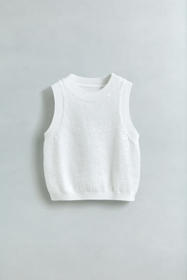 KNITTED SEQUIN TOP - Ecru by Zara
