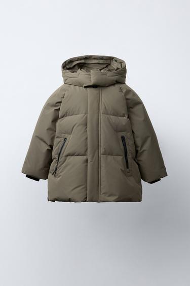 DOUDOUNE LONGUE EN PLUME ET DUVET DÉPERLANTE ET COUPE-VENT - Kaki de Zara - Image 1