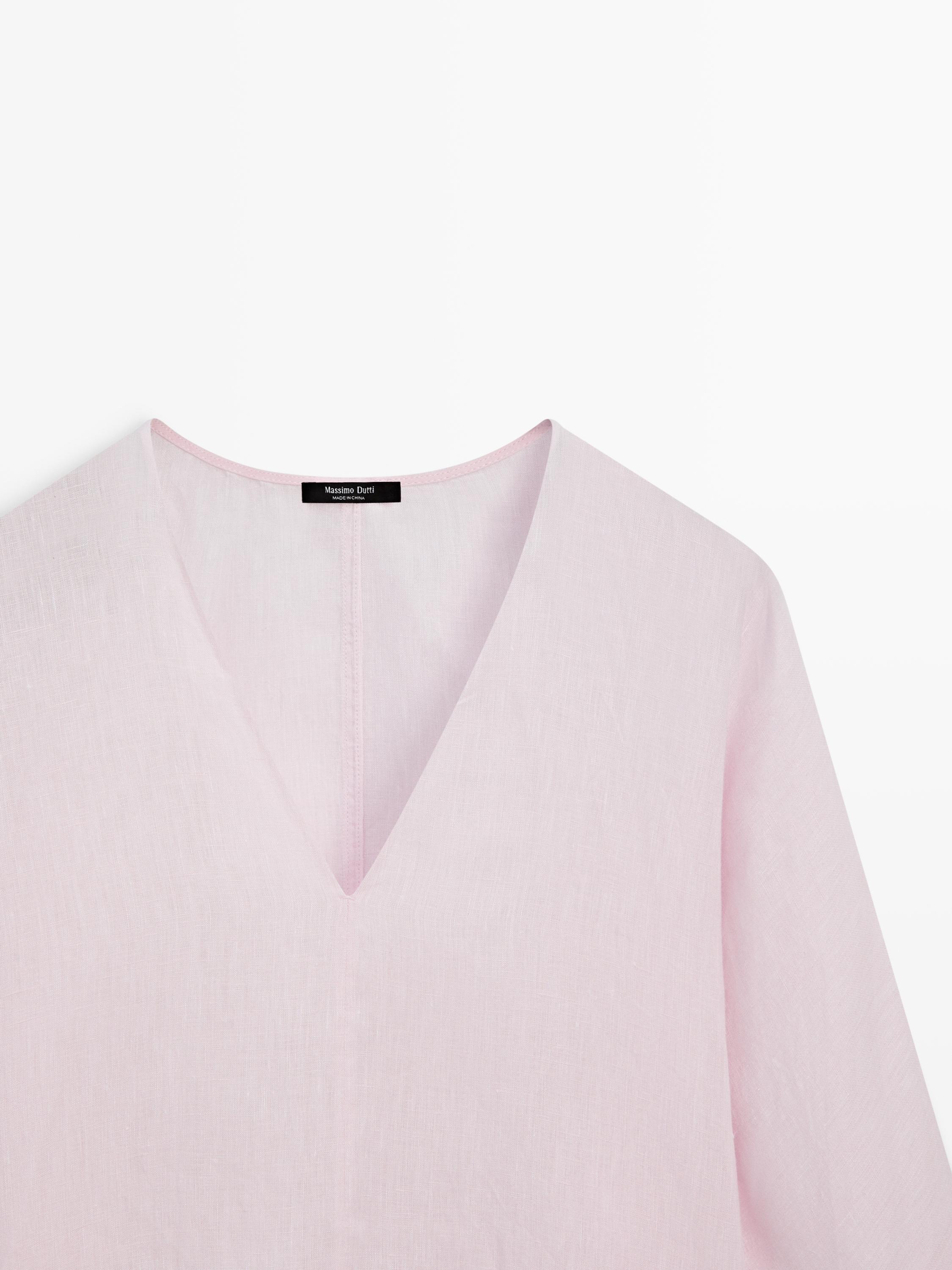 100% linen V-neck blouse