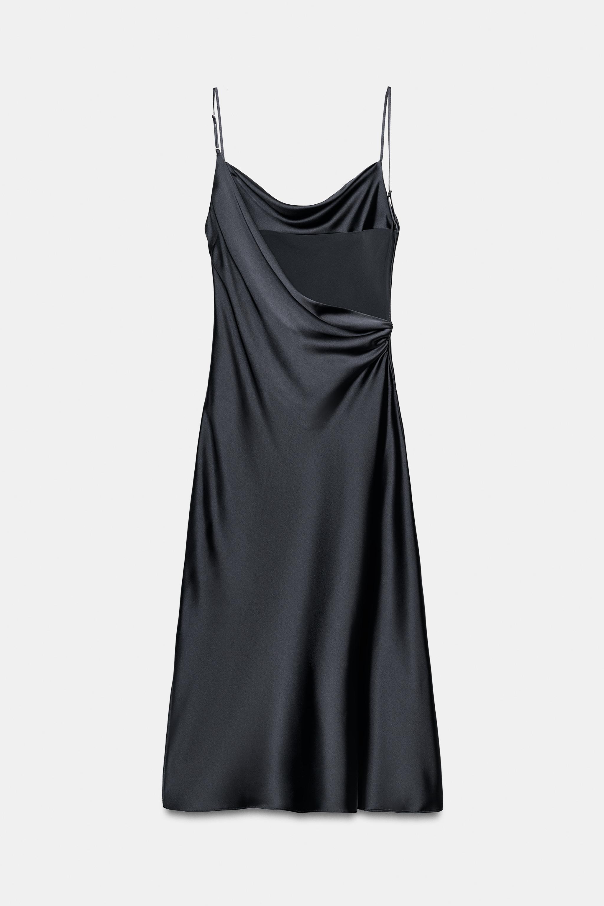 DRAPED SATIN MIDI DRESS
