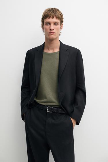 Zara Tailored fit 100% linen suit blazer - Black