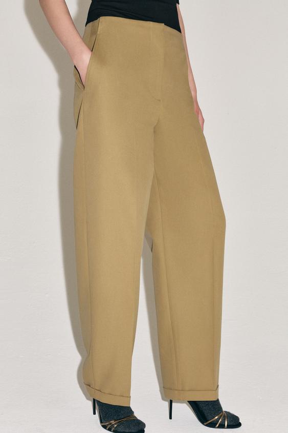 PANTALON TAILLE HAUTE PLIS ZW COLLECTION - Marron clair de Zara - Image 1