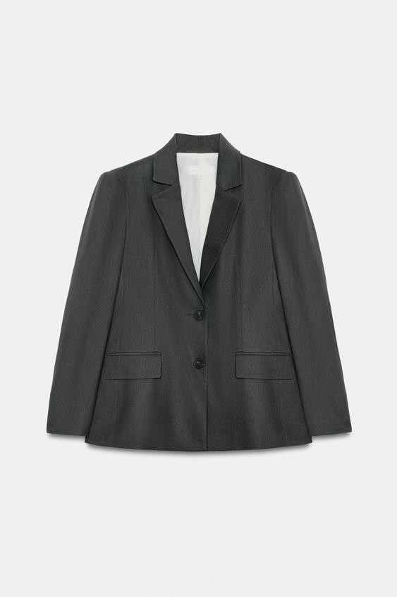 BLAZER ENTALLADA MEZCLA LINO - Gris medio de Zara - Imagen 0