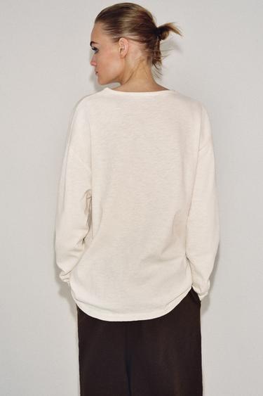 LONG SLEEVE RUSTIC T-SHIRT - Oyster-white by Zara - Image 2
