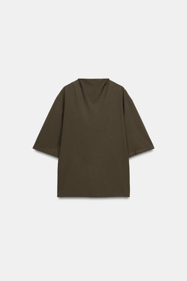 ZW COLLECTION SHORT SLEEVE FLOWING TOP - Brown / Taupe by Zara - Image 2