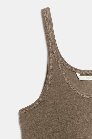 COTTON & LINEN STRAPPY TOP - Light brown by Zara - Image 5