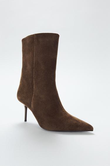 BOTÍN TACÓN PIEL - Marrón de Zara