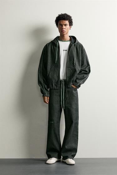 HOODED DENIM JACKET - Black by Zara - Image 0