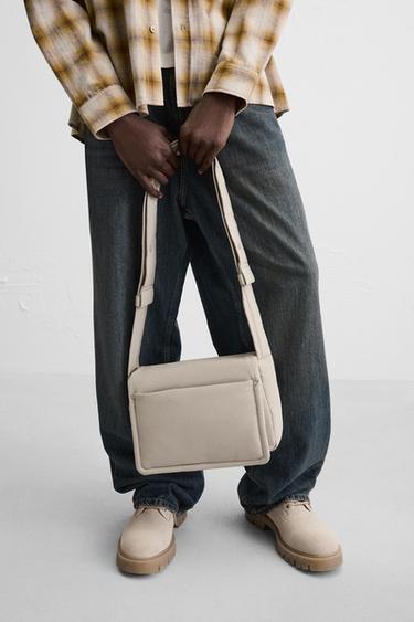 NYLON CROSSBODY BAG WITH FLAP - Bone White by Zara - Image 0