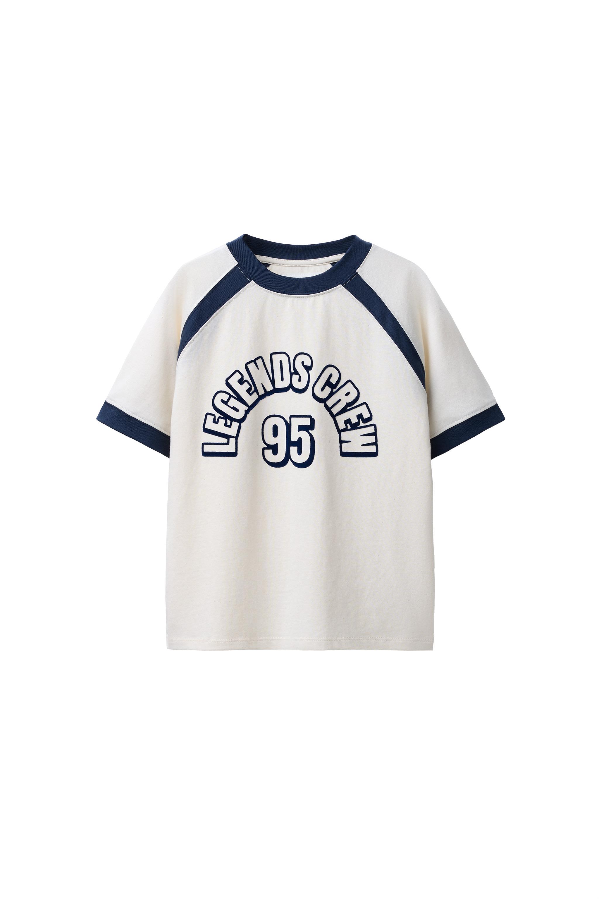 RAGLAN SLEEVE T-SHIRT WITH FLOCKED TEXT - Oyster-white | ZARA