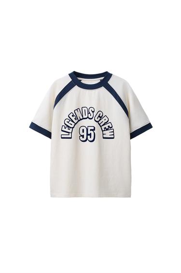 CAMISETA MANGA RANGLÁN TEXTO FLOCK - Blanco roto de Zara