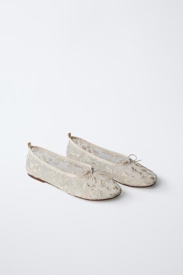 EMBROIDERED BALLERINAS - Ecru White by Zara - Image 1