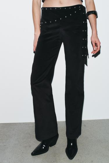 FLARE PAREO TROUSERS WITH STUDS - Black by Zara