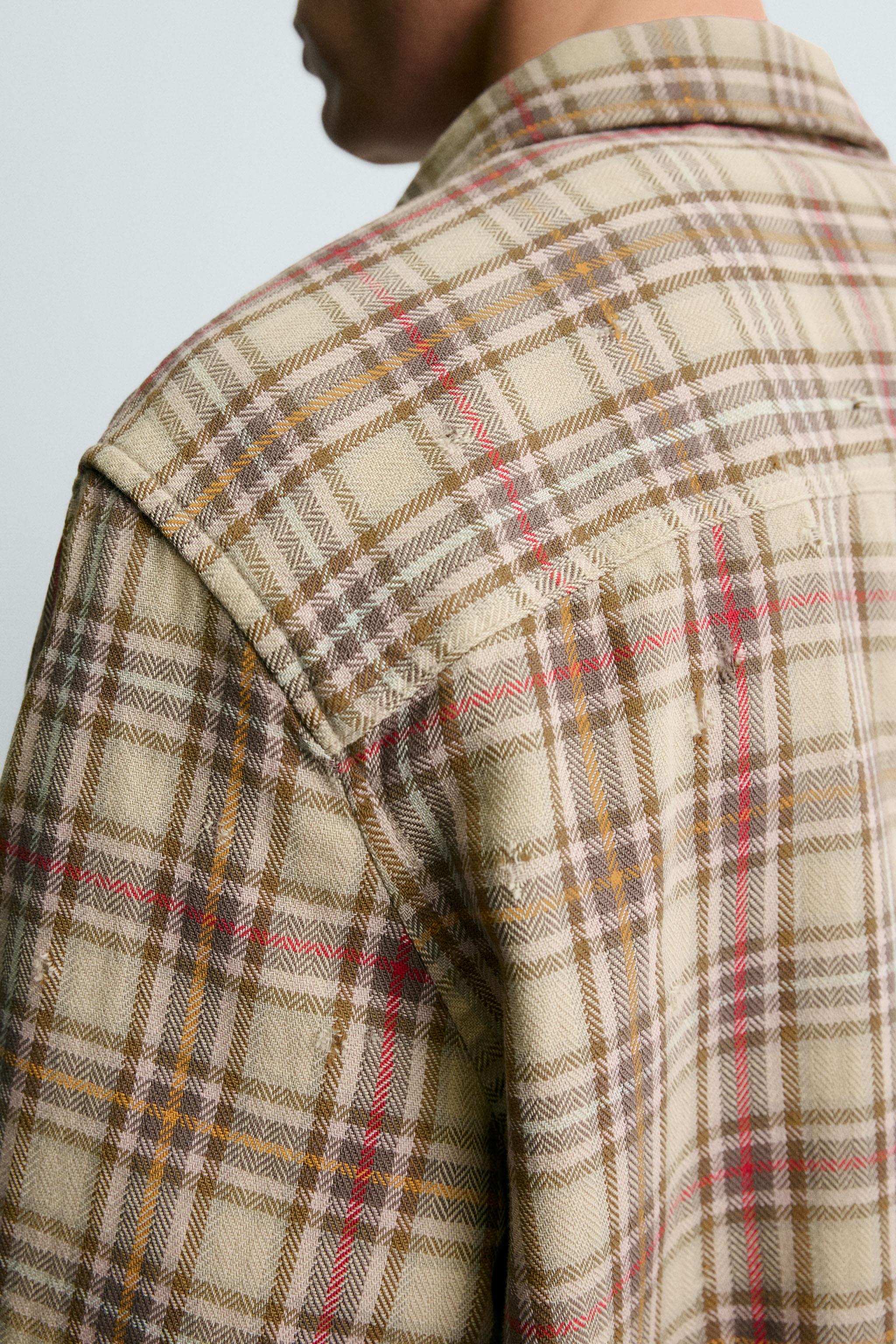 PLAID SHIRT WITH DISTRESSED EFFECTS