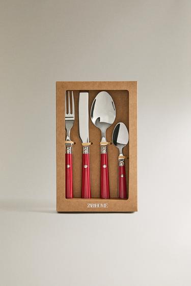 ENSEMBLE COUVERTS MANCHE ROUGE (LOT DE 4) - Rouge de Zara - Image 3
