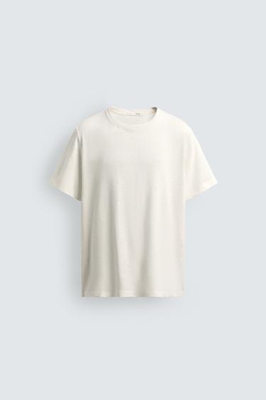 LINEN - COTTON T-SHIRT - Oyster-white by Zara