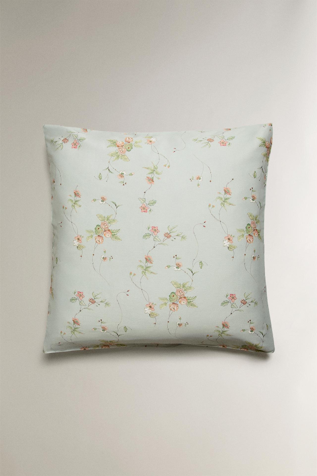 FLORAL BRANCH SATEEN PILLOWCASE (300 THREAD COUNT) — Blue / Green