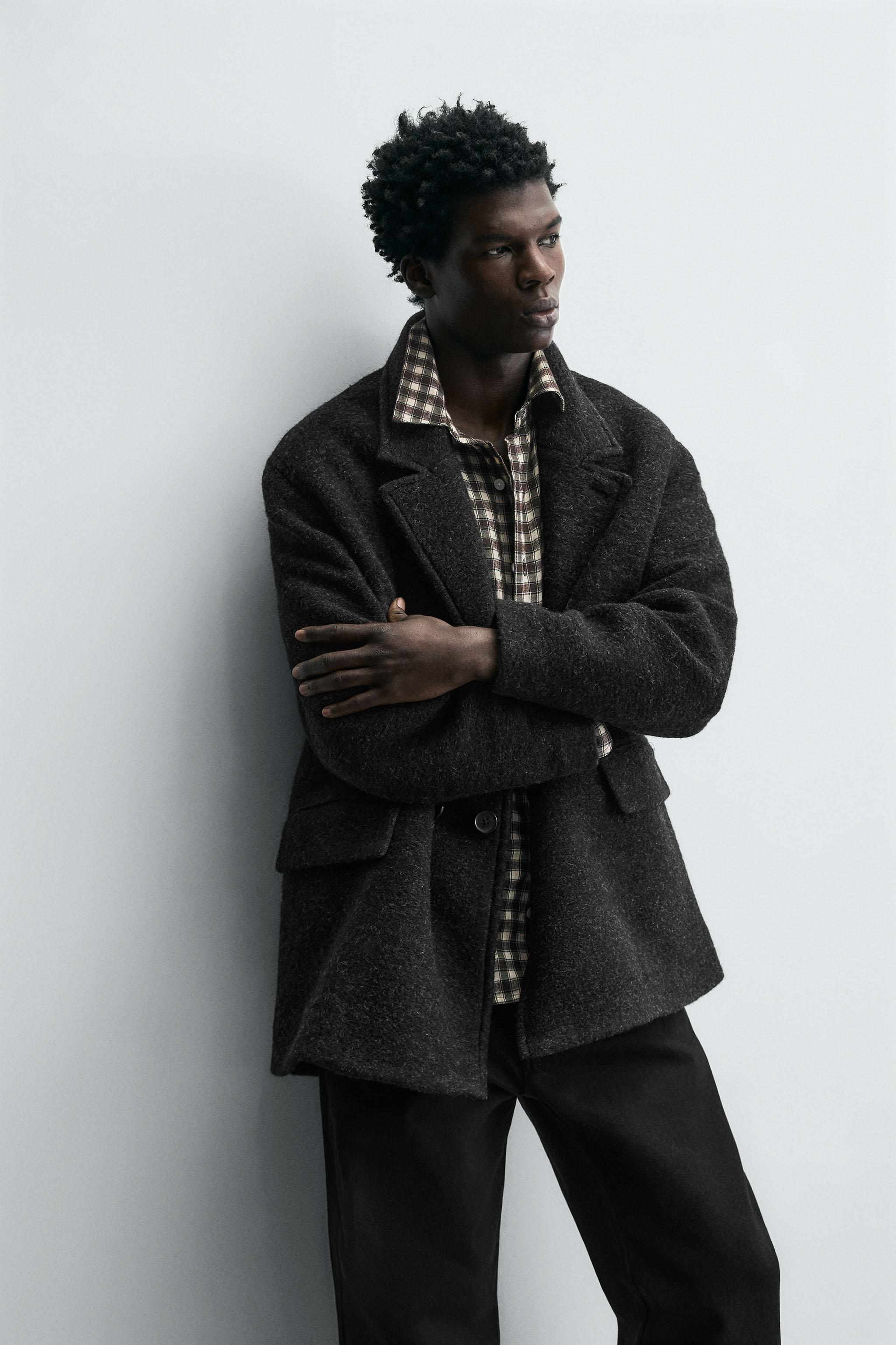 ダブルブレスト仕様ウール混ハーフコート - グレー | ZARA Japan / 日本