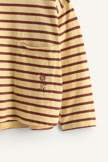 T-SHIRT À RAYURES FLEUR BRODÉE ÉDITION LIMITÉE - Jaune de Zara - Image 7