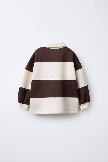 STRIPED POLO SHIRT WITH EMBROIDERED BEAR - Ecru / Brown by Zara - Image 1