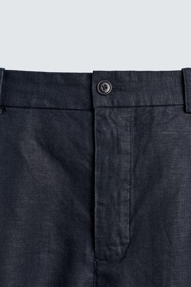 PANTALON COUPE LARGE À PLIS 100% CHANVRE - Bleu marine foncé de Zara - Image 7