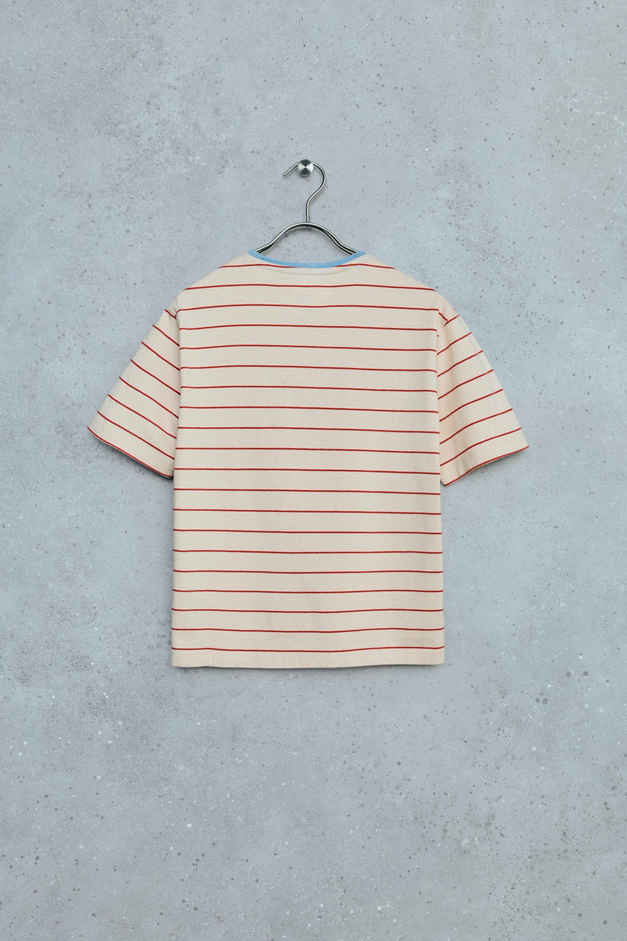 STORIESZ - WASHED-EFFECT CONTRAST NECK T-SHIRT — Mid-ecru