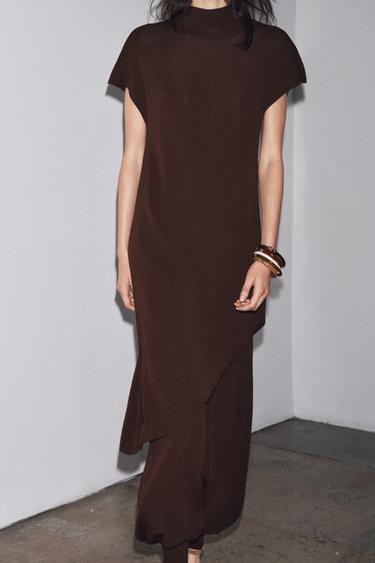 ROBE TUNIQUE MIDI AVEC NŒUD - Marron foncé de Zara - Image 3