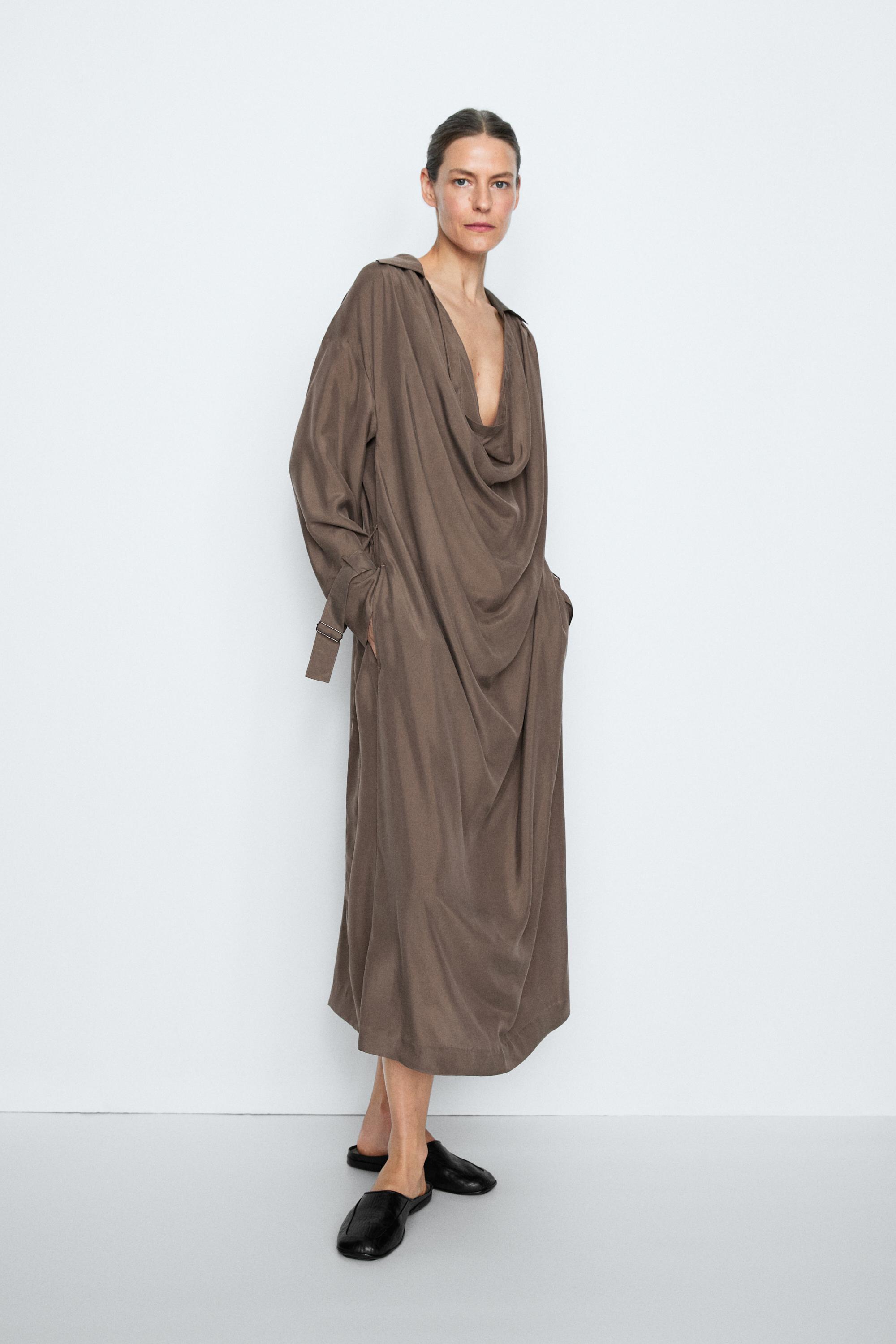 Draped neckline trench dress - STUDIO - Earth | ZARA United States