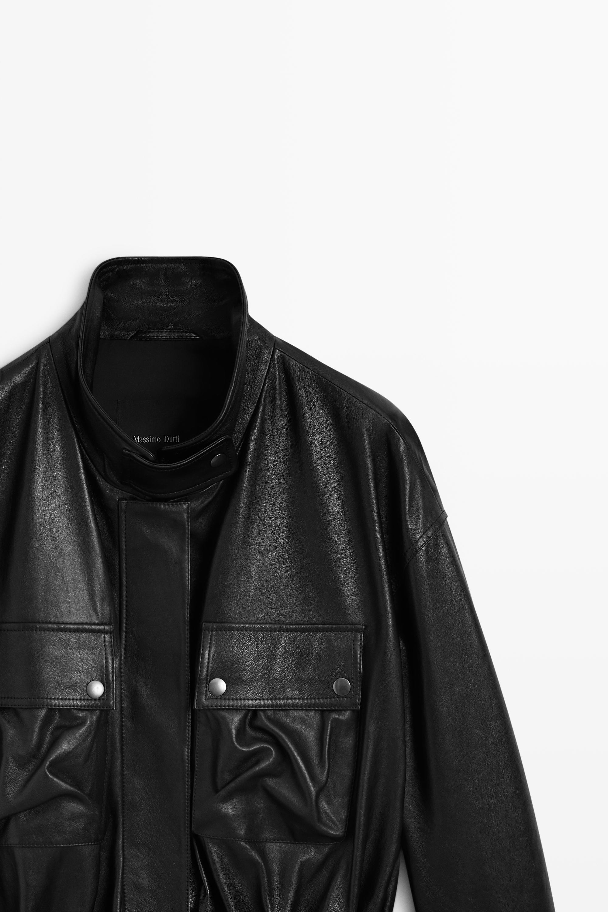 Blouson en cuir nappa avec poches
