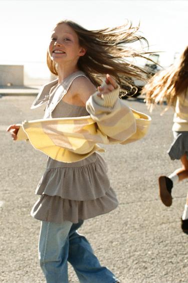 CHECK DRESS WITH RUFFLES AND LACE TRIM - White / Grey by Zara - Image 5