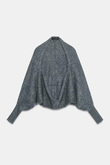 100% WOOL SLEEVE CARDIGAN - Mid-grey by Zara