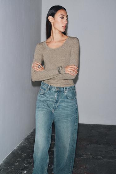 T-SHIRT À MANCHES LONGUES - Vison chiné de Zara - Image 3