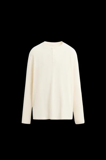 T-SHIRT MIT RIPPENMUSTER - Cremefarben von Zara - Bild 0