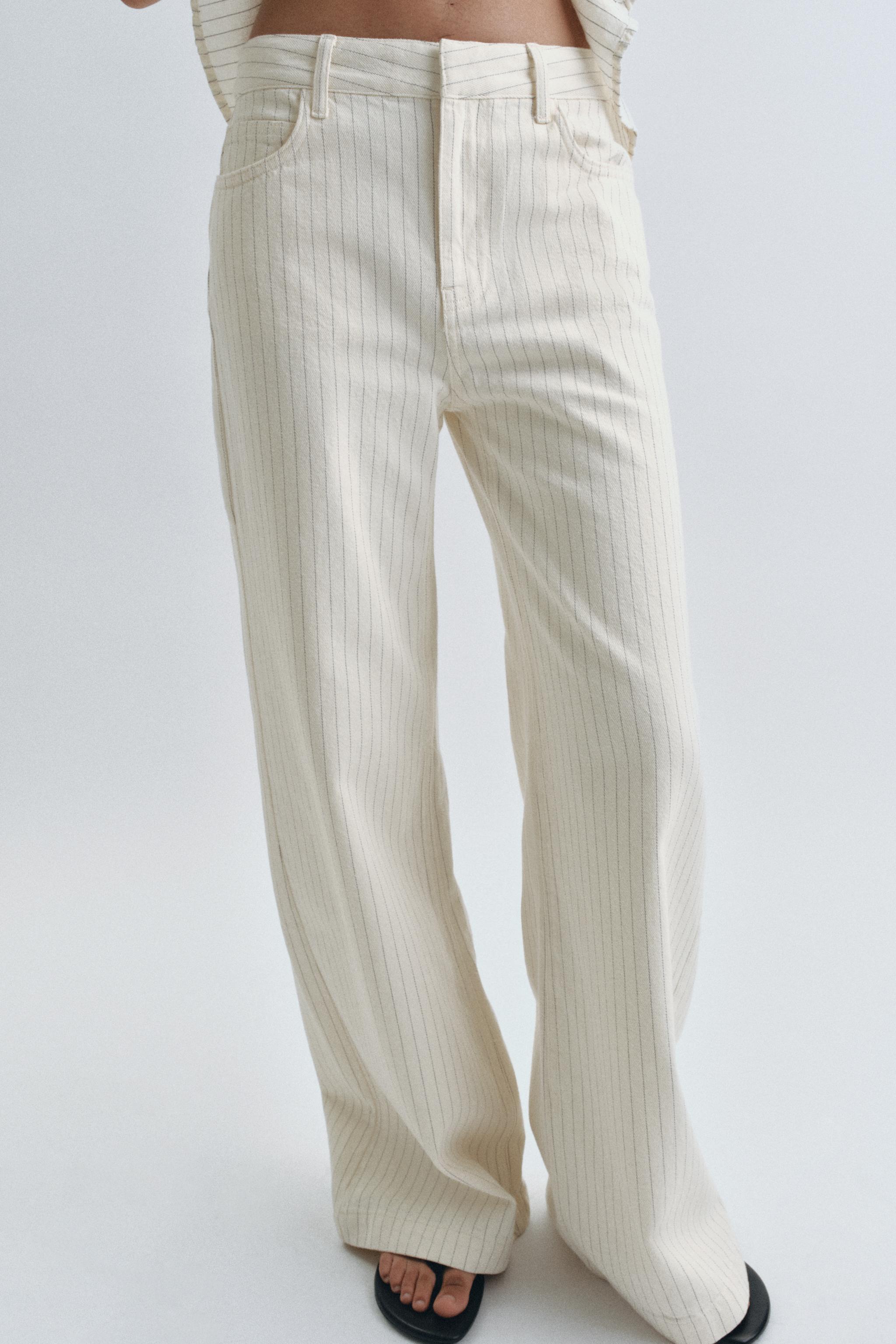 ZW COLLECTION HIGH-WAIST STRIPED WIDE-LEG JEANS