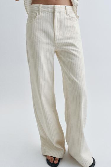 ZW COLLECTION HIGH-WAIST STRIPED WIDE-LEG JEANS - Ecru by Zara - Image 1