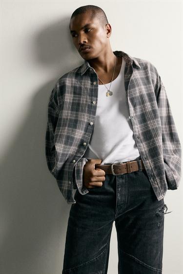 BOXY FIT CHECK SHIRT - Grey by Zara