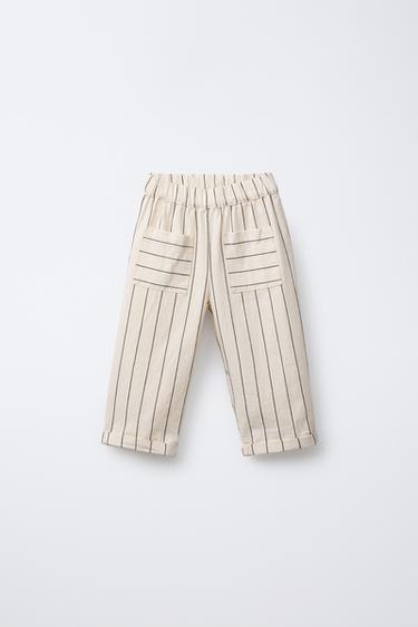 PANTALON BAGGY À RAYURES - Écru / Noir de Zara - Image 0