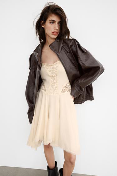 Zara FAUX LEATHER BIKER JACKET - Brown