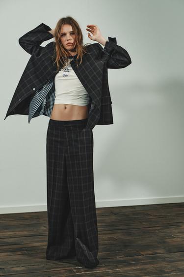 БЛЕЙЗЕР У КЛІТИНКУ З ПІДПЛІЧНИКАМИ - Black / Brown Zara
