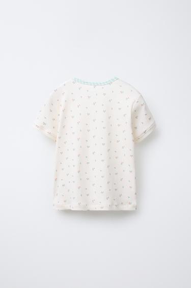 6-14 YEARS/ GINGHAM AND FLORAL T-SHIRT AND BERMUDA PYJAMAS - Ecru by Zara - Image 2