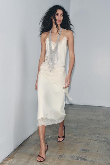 BEADED LACE KNIT MIDI SKIRT - Ecru by Zara