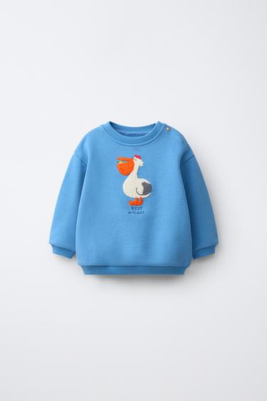 Zara RUFFLY EMBROIDERED PELICAN SWEATSHIRT - Blue - Image 0