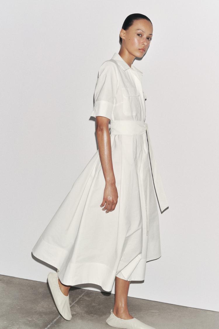 VESTIDO MIDI POPELÍN ZW COLLECTION Blanco roto ZARA España
