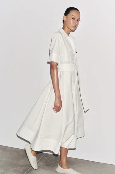 VESTIDO MIDI POPELÍN ZW COLLECTION - Blanco roto de Zara