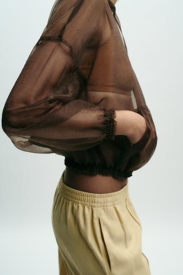 BLOUSON À CAPUCHE EN ORGANZA - Marron de Zara - Image 6
